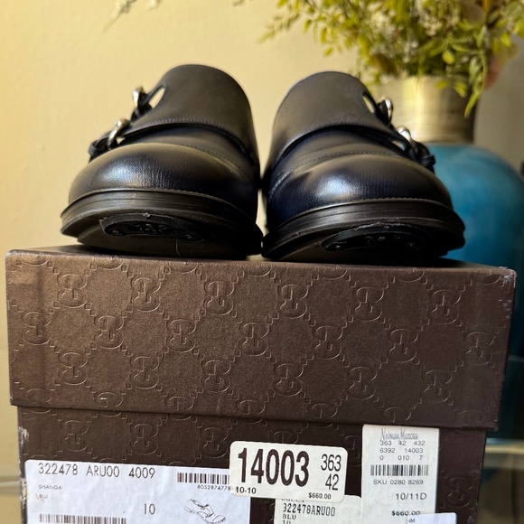 GUCCI NAVY DOUBLE MONK STRAP CAP TOE - Picture 1 of 12